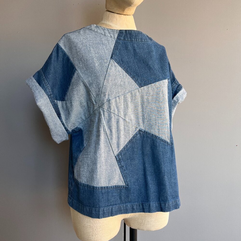 Carleen Quilted Denim Short Sleeve Shirt Size XS